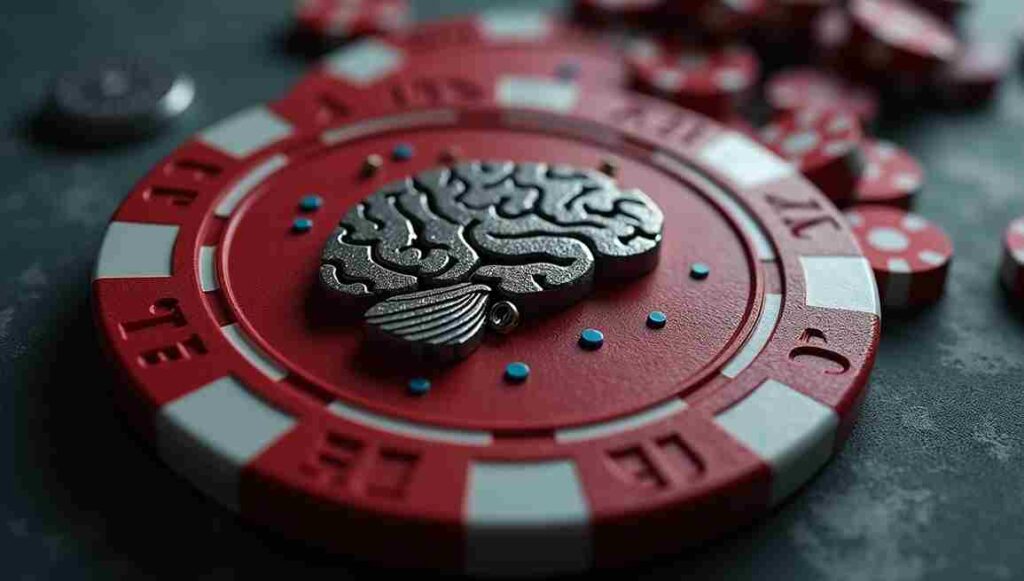 Cérebro gravado em uma moeda representando a dependência por vício em jogos de apostas online